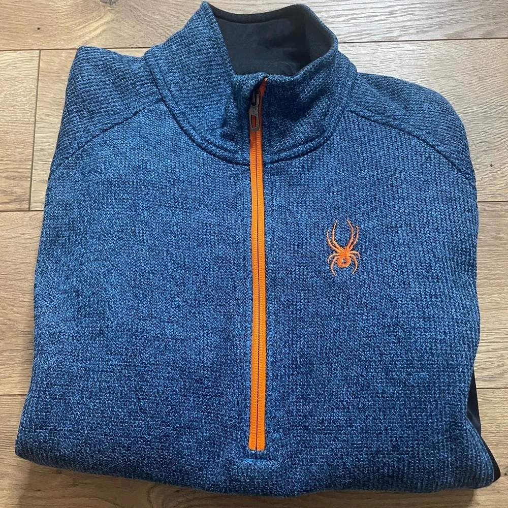 Spyder men's outbound core half zip fleece lined pullover sweater medium blue